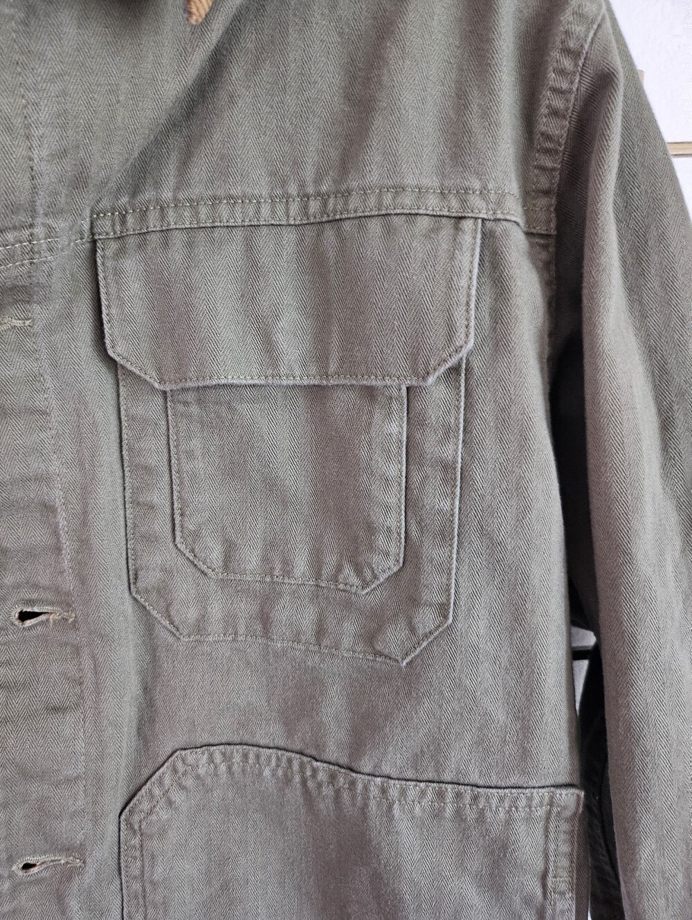 S- Free Assembly- Olive Canvas Field Jacket with Tan Corduroy Collar - Picture 2 of 7